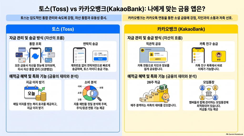 토스 카카오뱅크 비교 – 용도별로 뭐가 더 편할까?